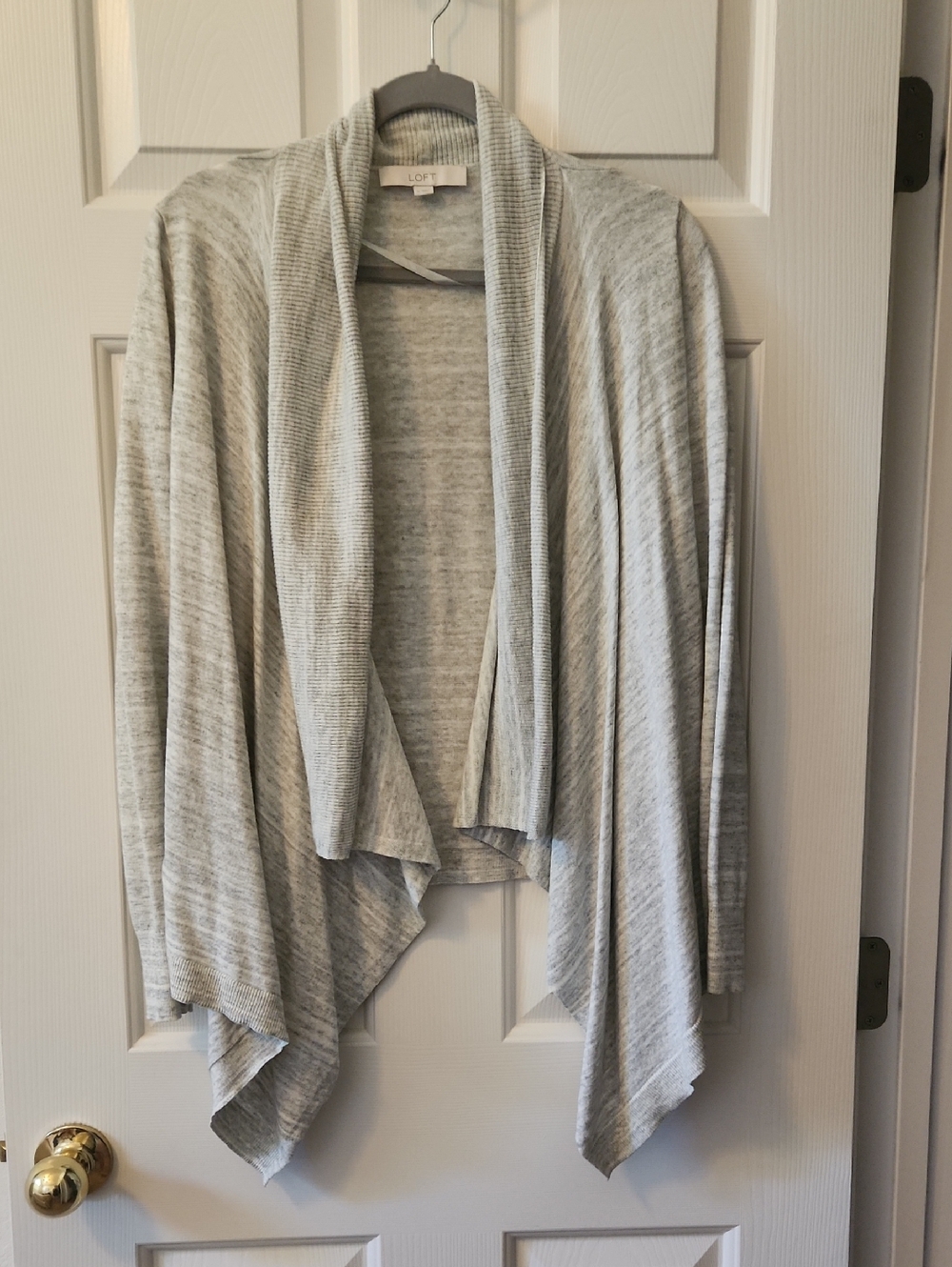 LOFT Heather Gray Open-Front Waterfall Cardigan